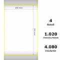 White 100x150mm,1020 Et/Rotolo Z-1000D,3.9x5.9x3 Core,4Rolls